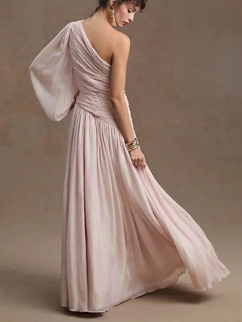 Anthropologie BHLDN Jade Metallic One Shoulder Baby Pink Shimmer Dress Size 6
